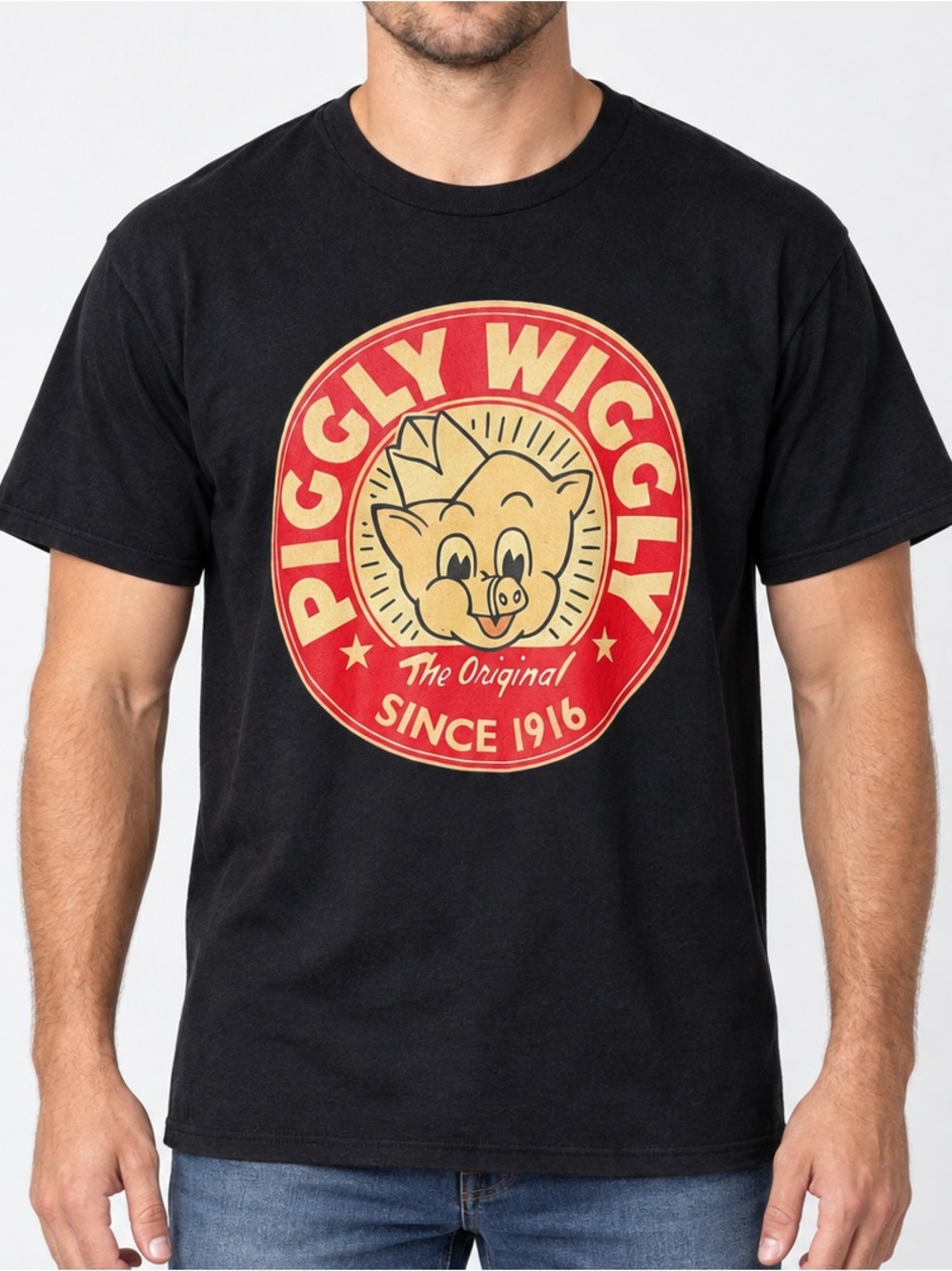 Piggly Wiggly Retro Graphic Print Classic Cotton T-Shirt Unisex Size Large Black